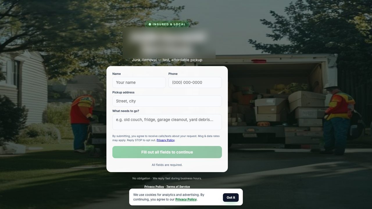 Junk removal service — website designed by Hively for a client in Colorado